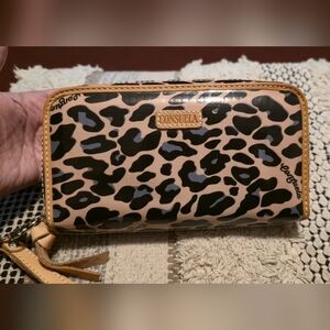 Consuela Blue Jag Wristlet Wallet - Black & Tan Animal Print